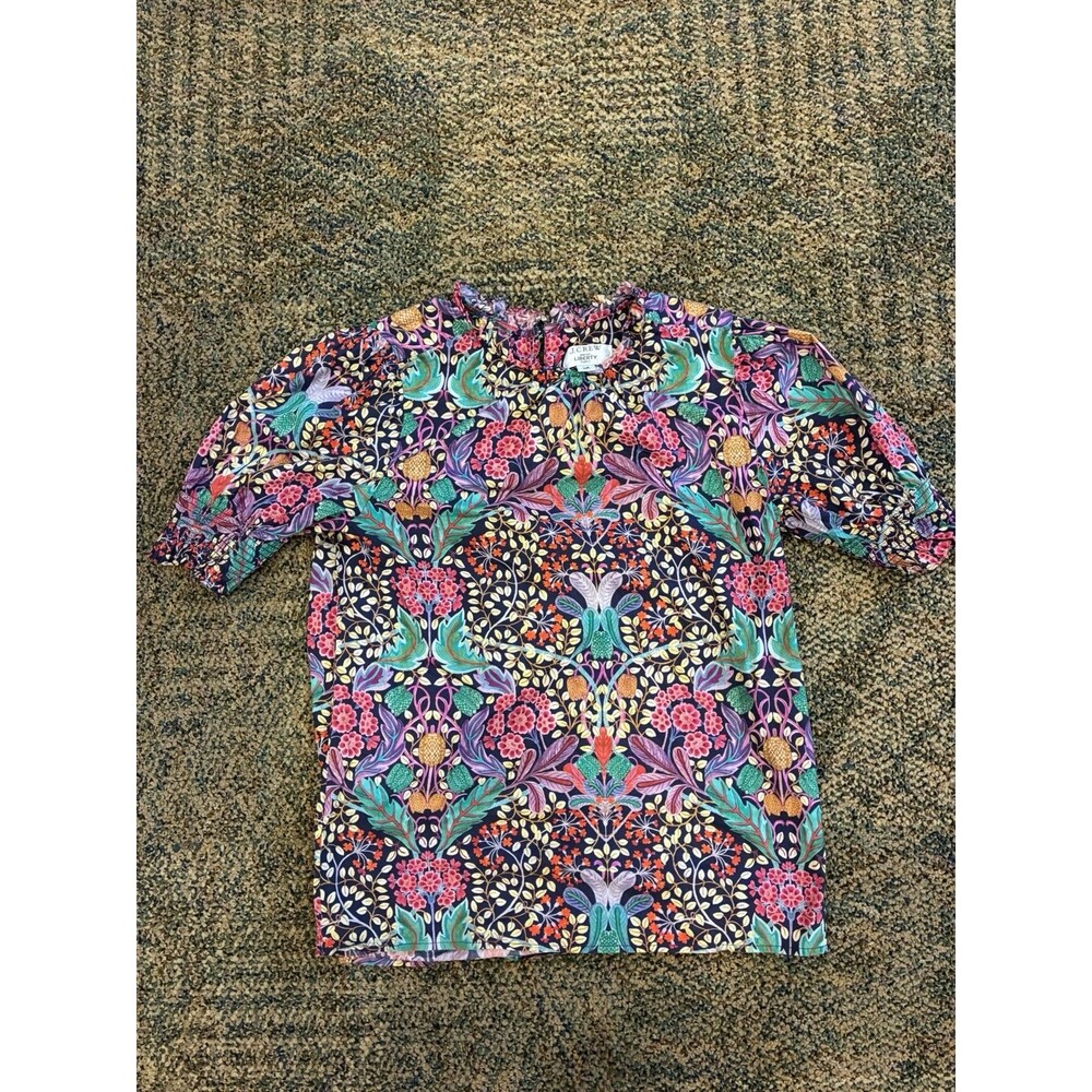 J.CREW Multicolor Floral Collared Short Sleeve 100% Cotton Top Women’s M